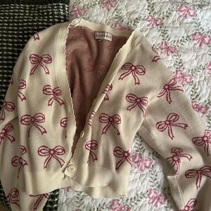 Cream and Pink Bow Cardigan